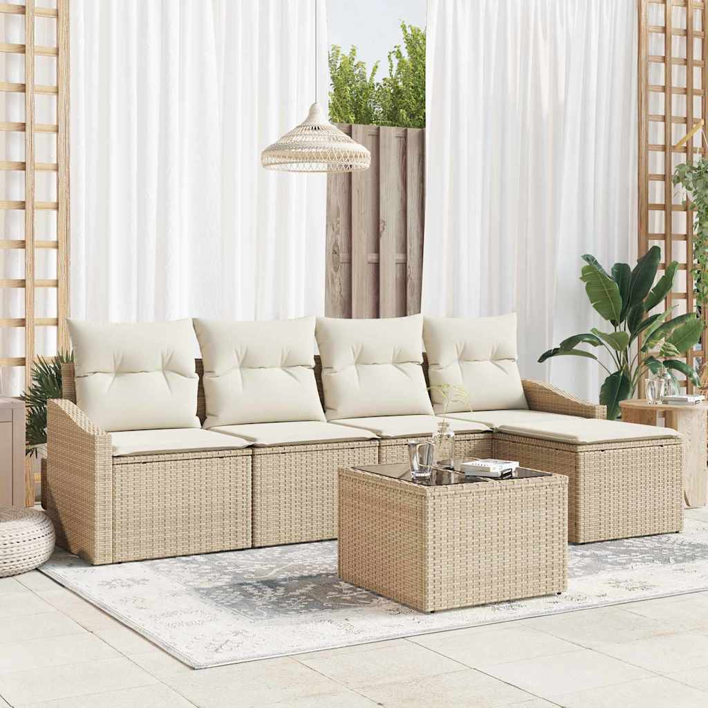Bankstel met kussen 6 pcs Beige poly rattan