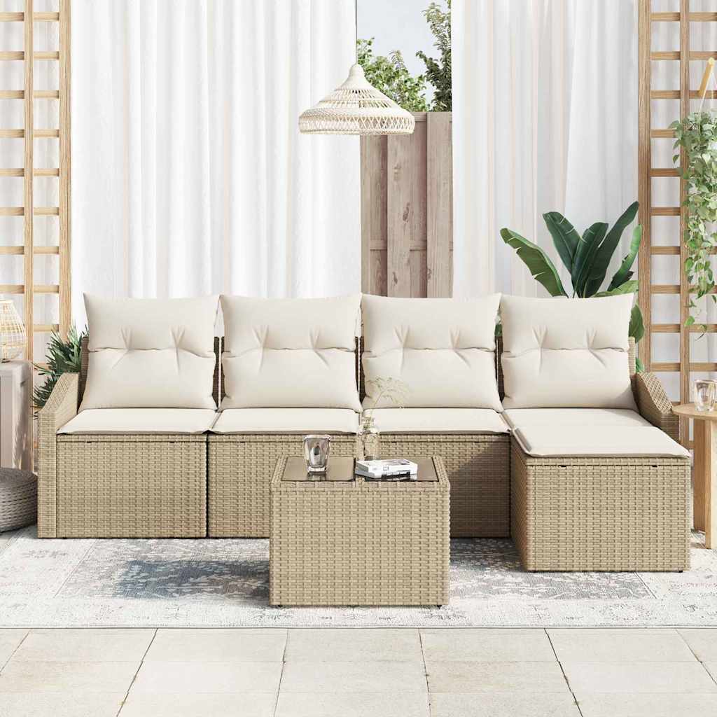 Bankstel met kussen 6 pcs Beige poly rattan