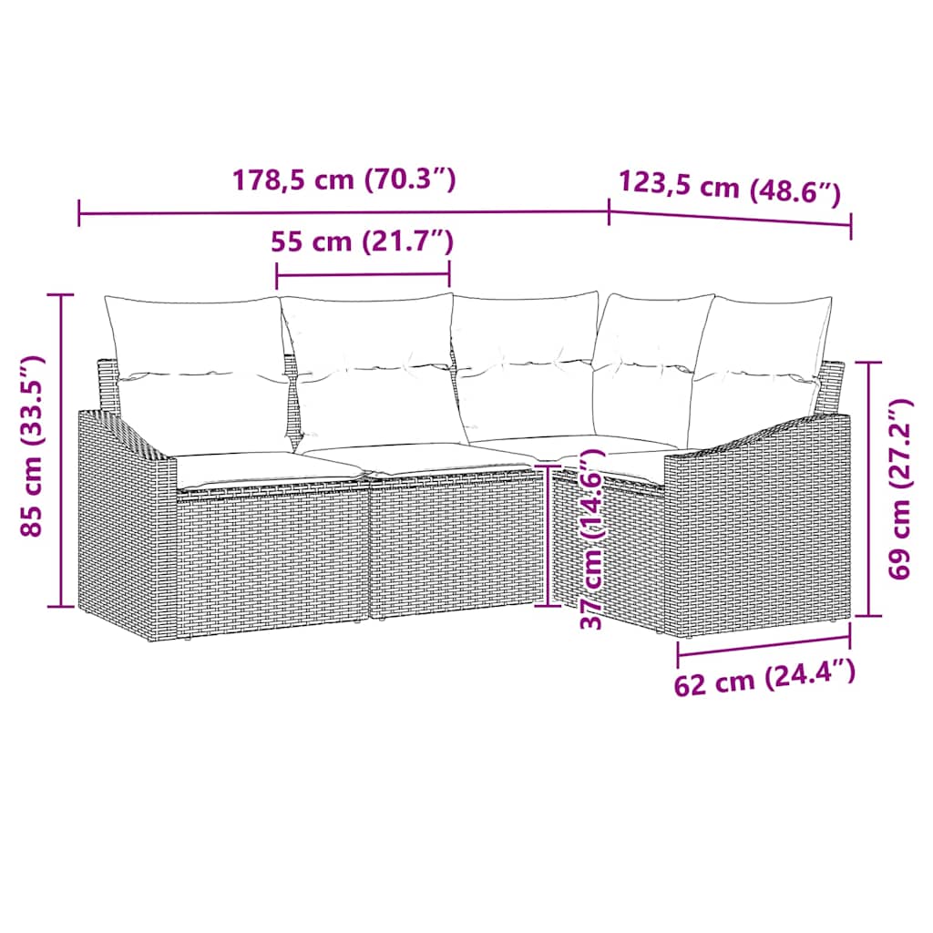 Bankstel met kussen 4 pcs Bruin poly rattan is nu te koop bij PeponiXL, paradijselijk wonen!