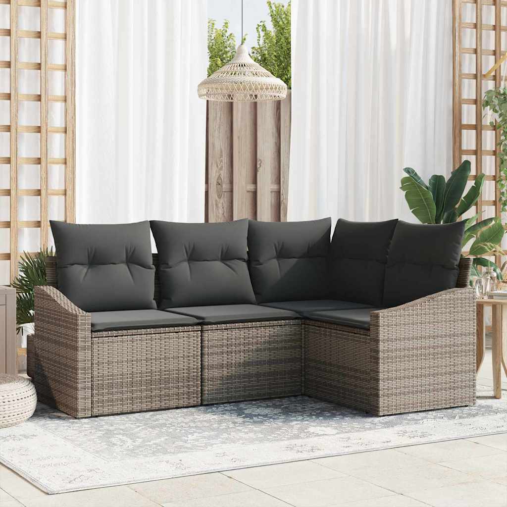 Bankstel met kussen 4 pcs Grijs poly rattan is nu te koop bij PeponiXL, paradijselijk wonen!