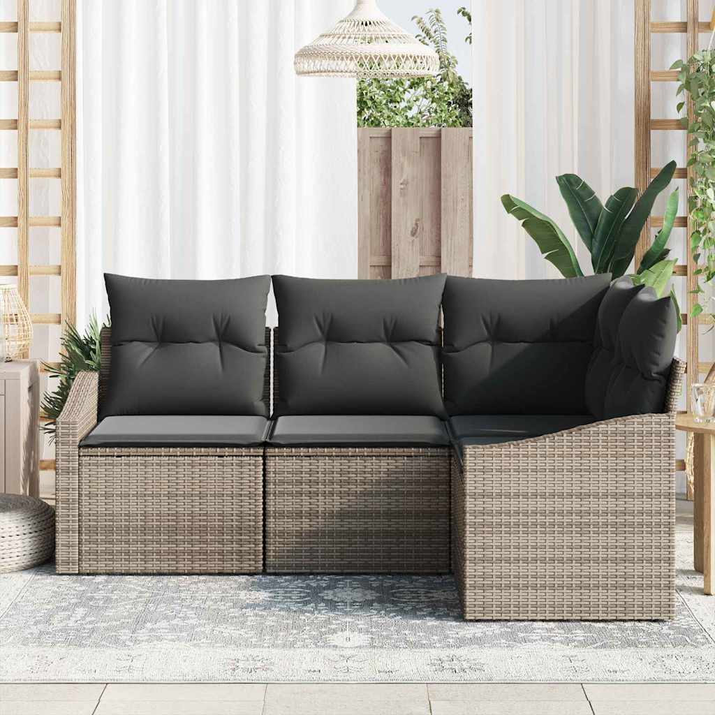 Bankstel met kussen 4 pcs Grijs poly rattan is nu te koop bij PeponiXL, paradijselijk wonen!