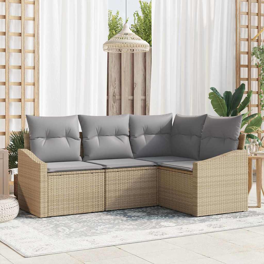 Bankstel met kussen 4 pcs Beige poly rattan is nu te koop bij PeponiXL, paradijselijk wonen!