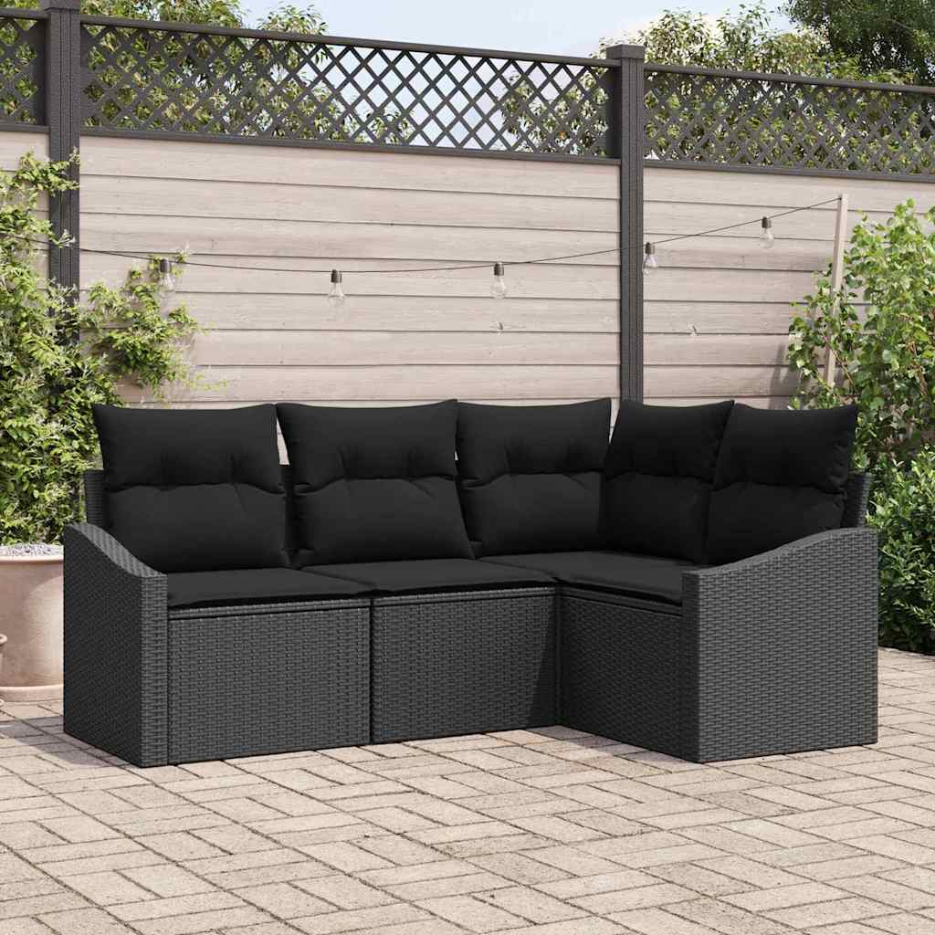 Bankstel met kussen 4 pcs Zwart poly rattan is nu te koop bij PeponiXL, paradijselijk wonen!