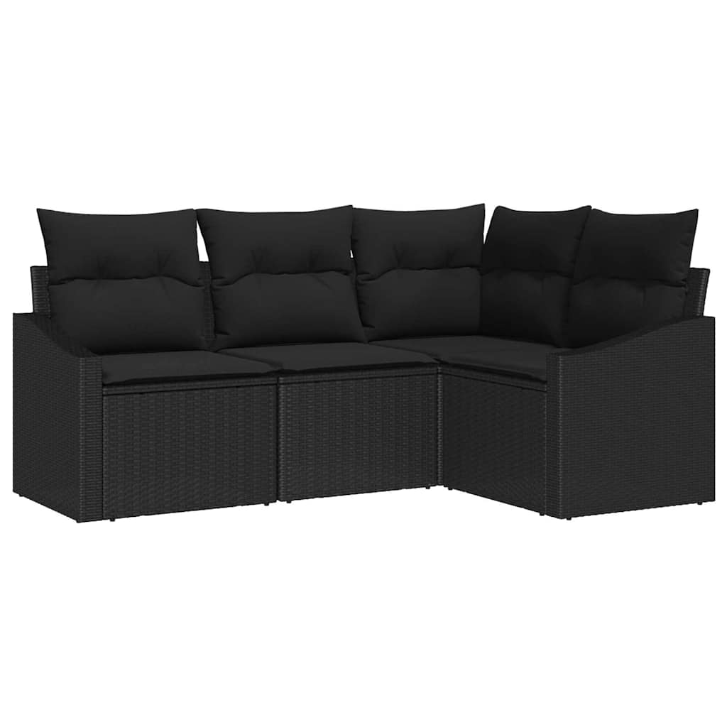Bankstel met kussen 4 pcs Zwart poly rattan is nu te koop bij PeponiXL, paradijselijk wonen!