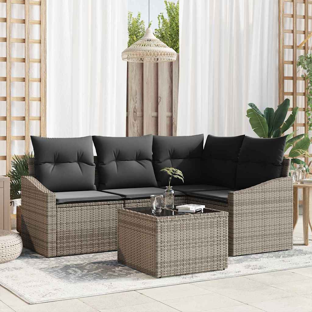 Bankstel met kussen 5 pcs Grijs poly rattan is nu te koop bij PeponiXL, paradijselijk wonen!