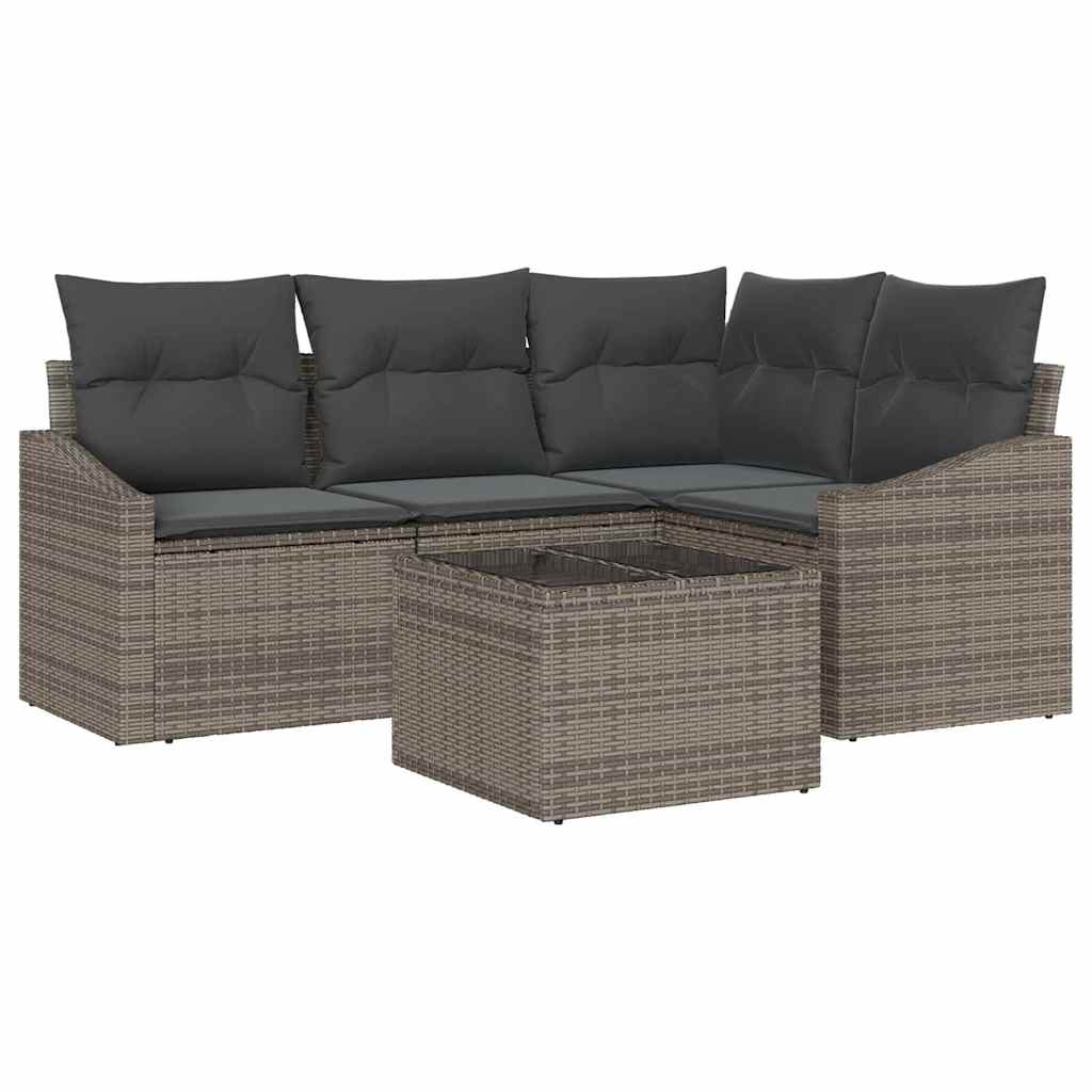 Bankstel met kussen 5 pcs Grijs poly rattan is nu te koop bij PeponiXL, paradijselijk wonen!