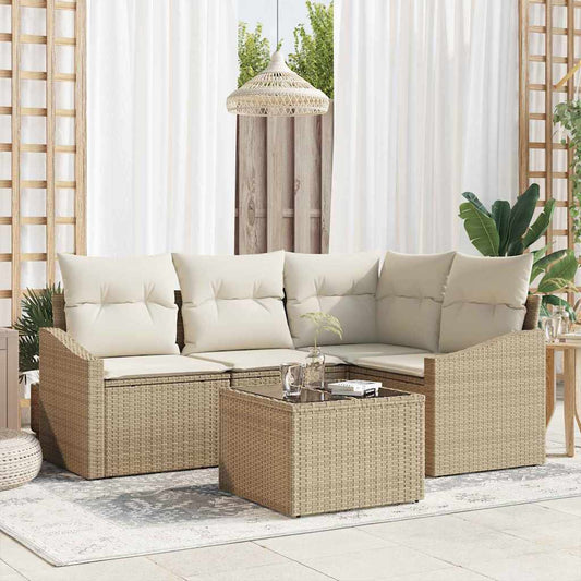 Bankstel met kussen 5 pcs Beige poly rattan is nu te koop bij PeponiXL, paradijselijk wonen!