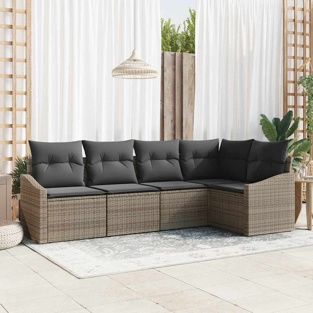 Bankstel met kussen 5 pcs Grijs poly rattan is nu te koop bij PeponiXL, paradijselijk wonen!
