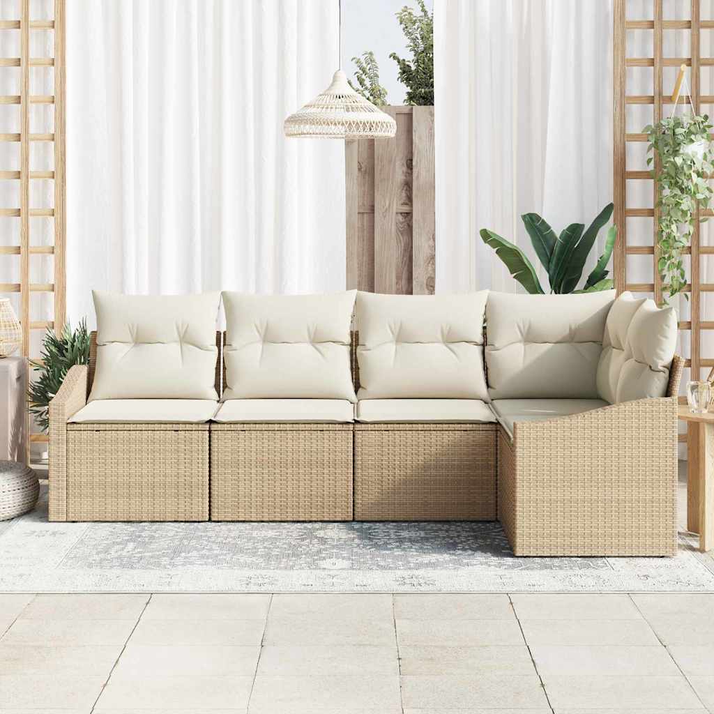 Bankstel met kussen 5 pcs Beige poly rattan is nu te koop bij PeponiXL, paradijselijk wonen!