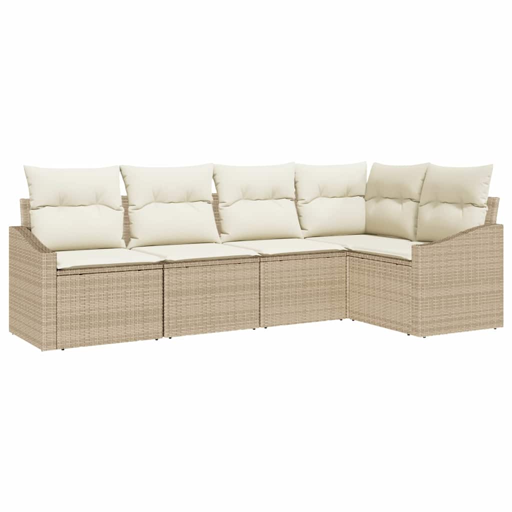 Bankstel met kussen 5 pcs Beige poly rattan is nu te koop bij PeponiXL, paradijselijk wonen!