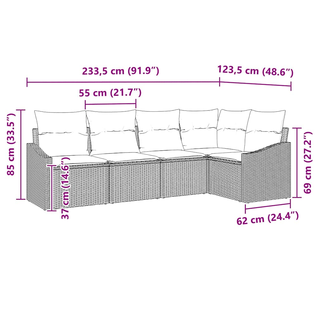Bankstel met kussen 5 pcs Beige poly rattan is nu te koop bij PeponiXL, paradijselijk wonen!