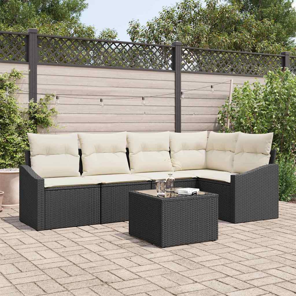 Bankstel met kussen 6 pcs Zwart poly rattan is nu te koop bij PeponiXL, paradijselijk wonen!