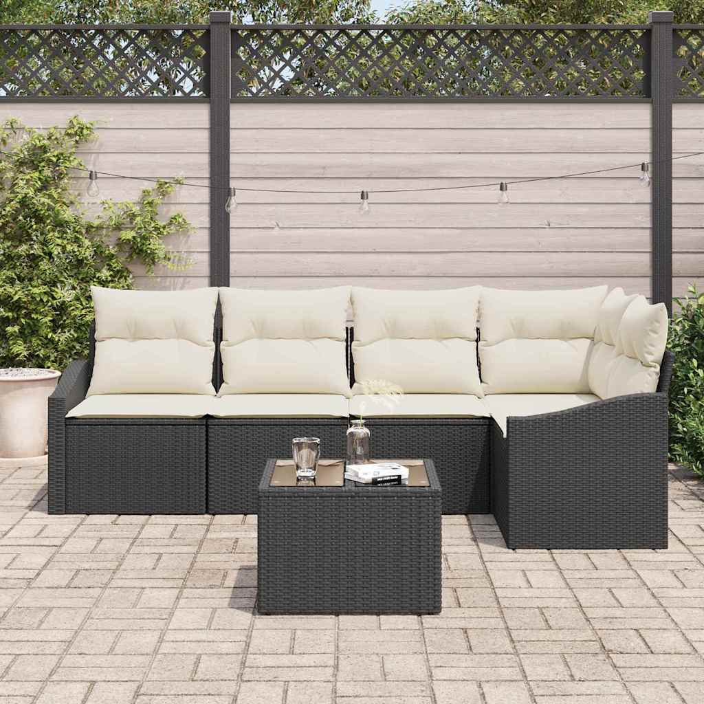 Bankstel met kussen 6 pcs Zwart poly rattan is nu te koop bij PeponiXL, paradijselijk wonen!