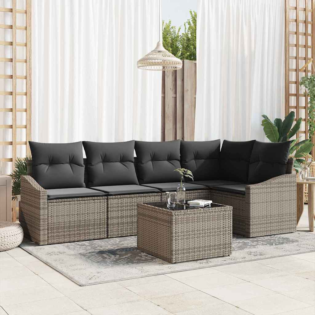 Bankstel met kussen 6 pcs Grijs poly rattan is nu te koop bij PeponiXL, paradijselijk wonen!