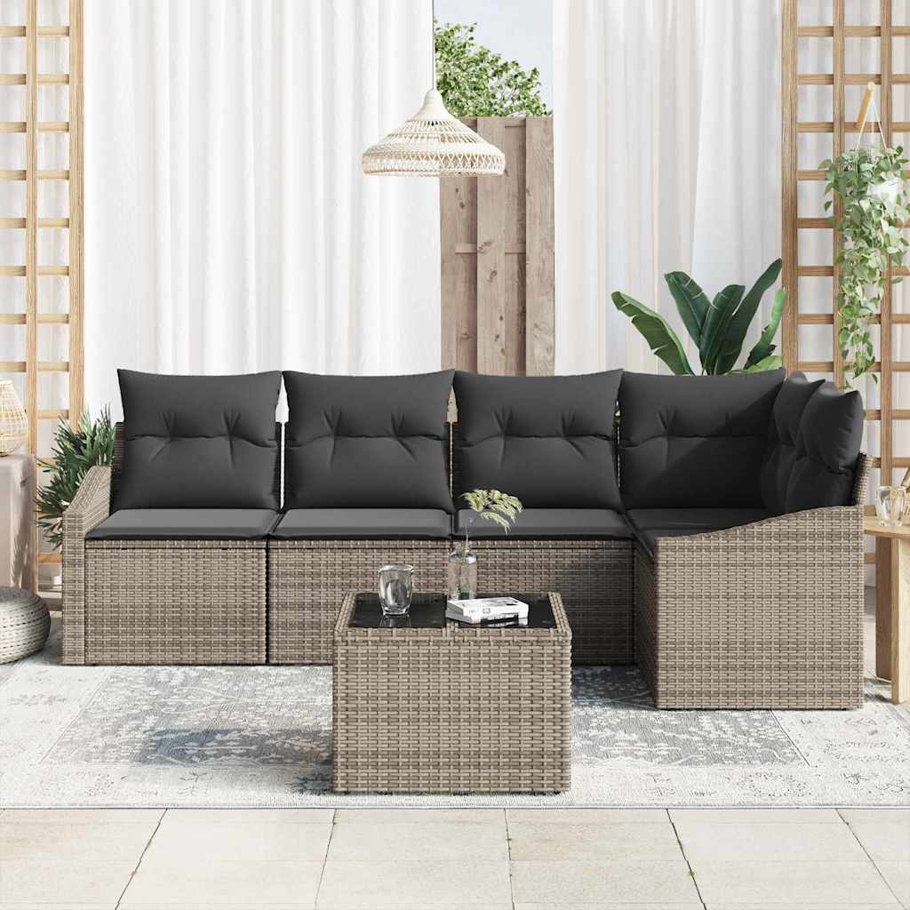 Bankstel met kussen 6 pcs Grijs poly rattan is nu te koop bij PeponiXL, paradijselijk wonen!