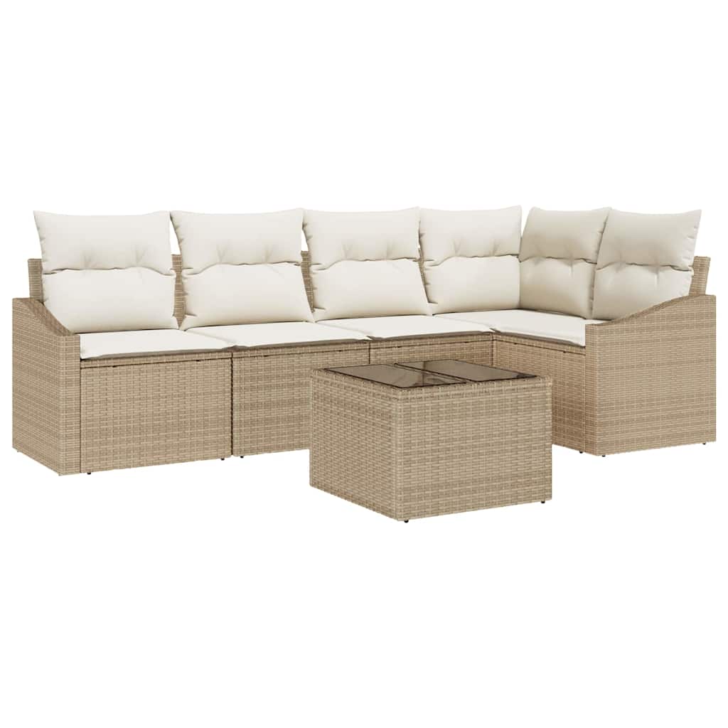 Bankstel met kussen 6 pcs Beige poly rattan