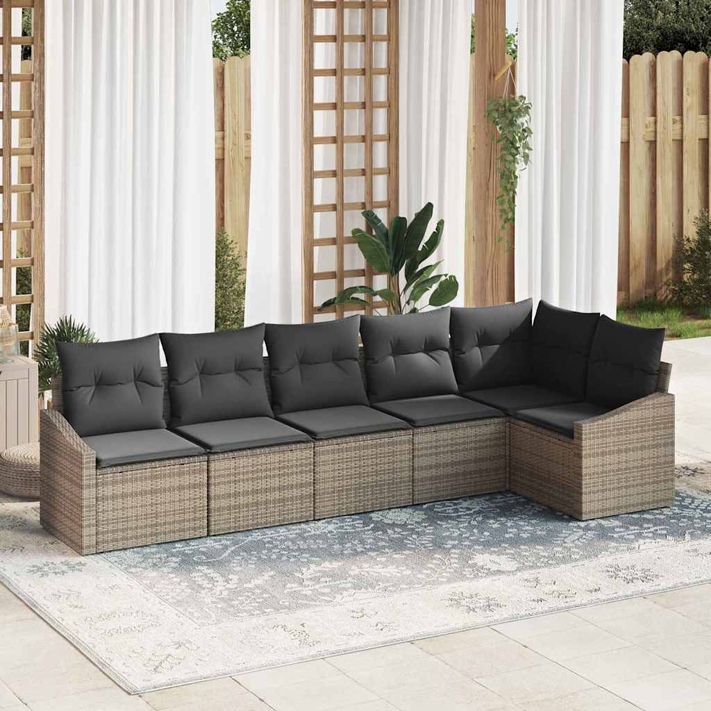 Bankstel met kussen 6 pcs Grijs poly rattan is nu te koop bij PeponiXL, paradijselijk wonen!