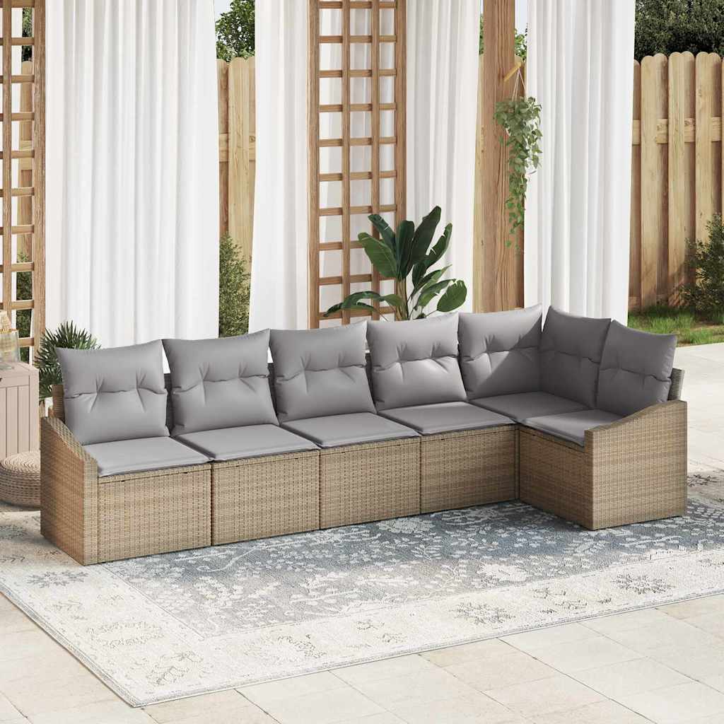Bankstel met kussen 6 pcs Beige poly rattan is nu te koop bij PeponiXL, paradijselijk wonen!