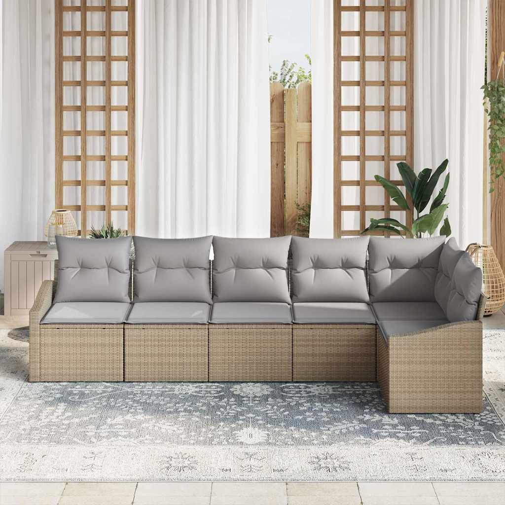 Bankstel met kussen 6 pcs Beige poly rattan is nu te koop bij PeponiXL, paradijselijk wonen!
