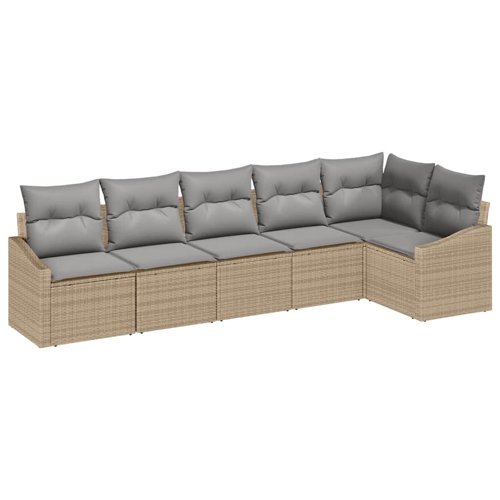Bankstel met kussen 6 pcs Beige poly rattan is nu te koop bij PeponiXL, paradijselijk wonen!