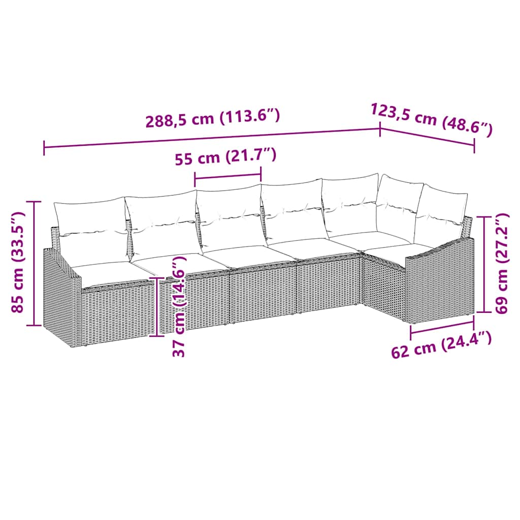 Bankstel met kussen 6 pcs Beige poly rattan is nu te koop bij PeponiXL, paradijselijk wonen!