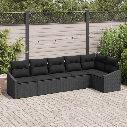 Bankstel met kussen 6 pcs Zwart poly rattan is nu te koop bij PeponiXL, paradijselijk wonen!