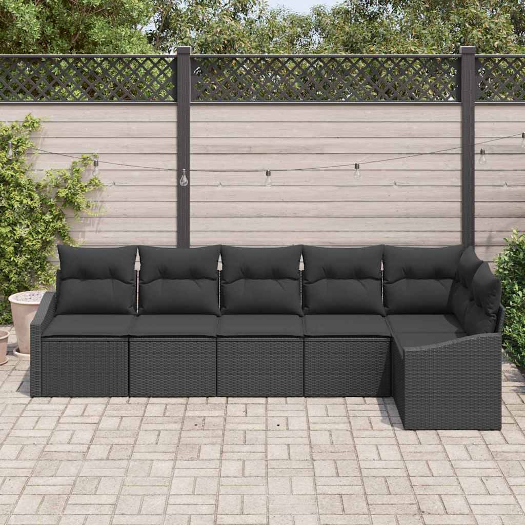 Bankstel met kussen 6 pcs Zwart poly rattan is nu te koop bij PeponiXL, paradijselijk wonen!