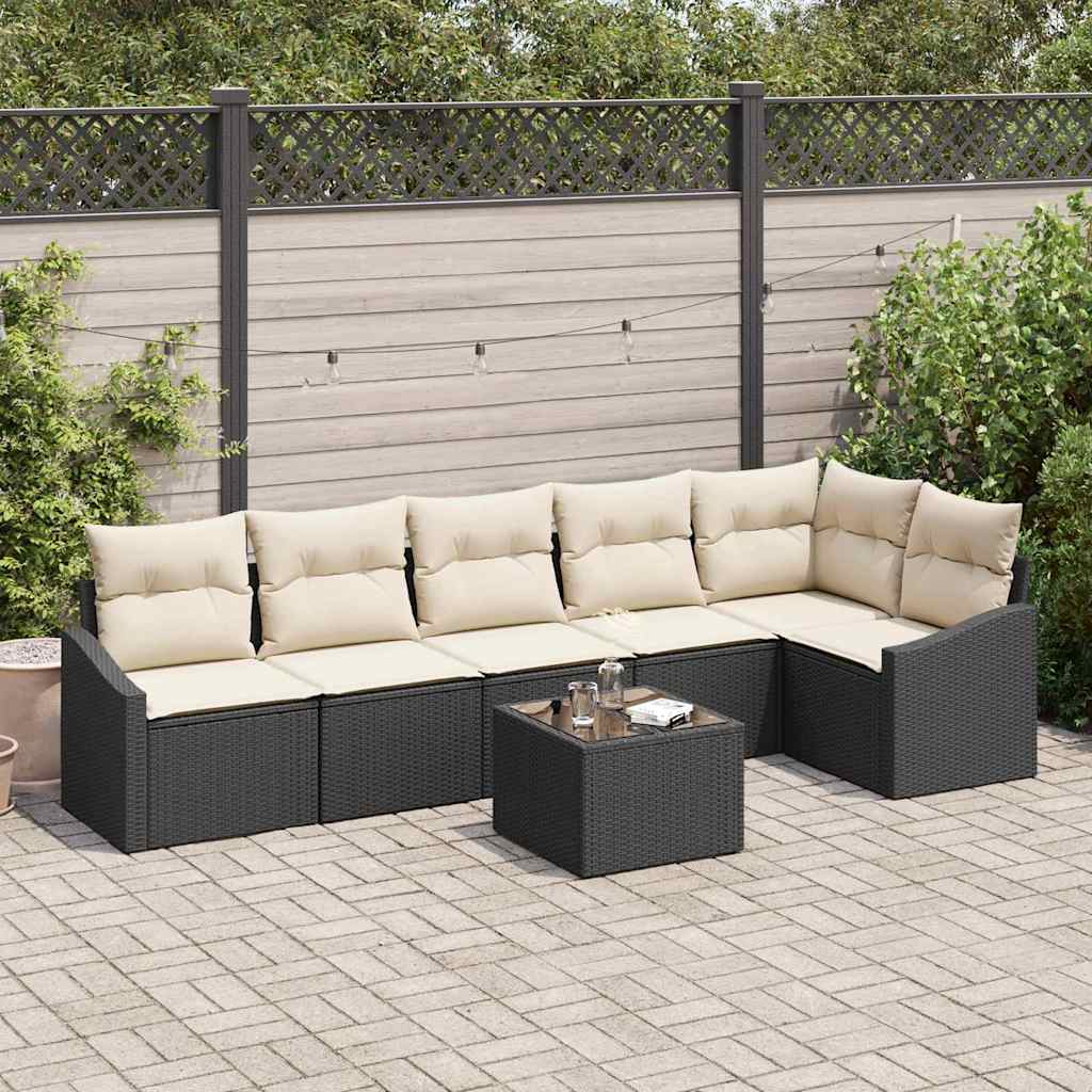 Bankstel met kussen 7 pcs Zwart poly rattan is nu te koop bij PeponiXL, paradijselijk wonen!