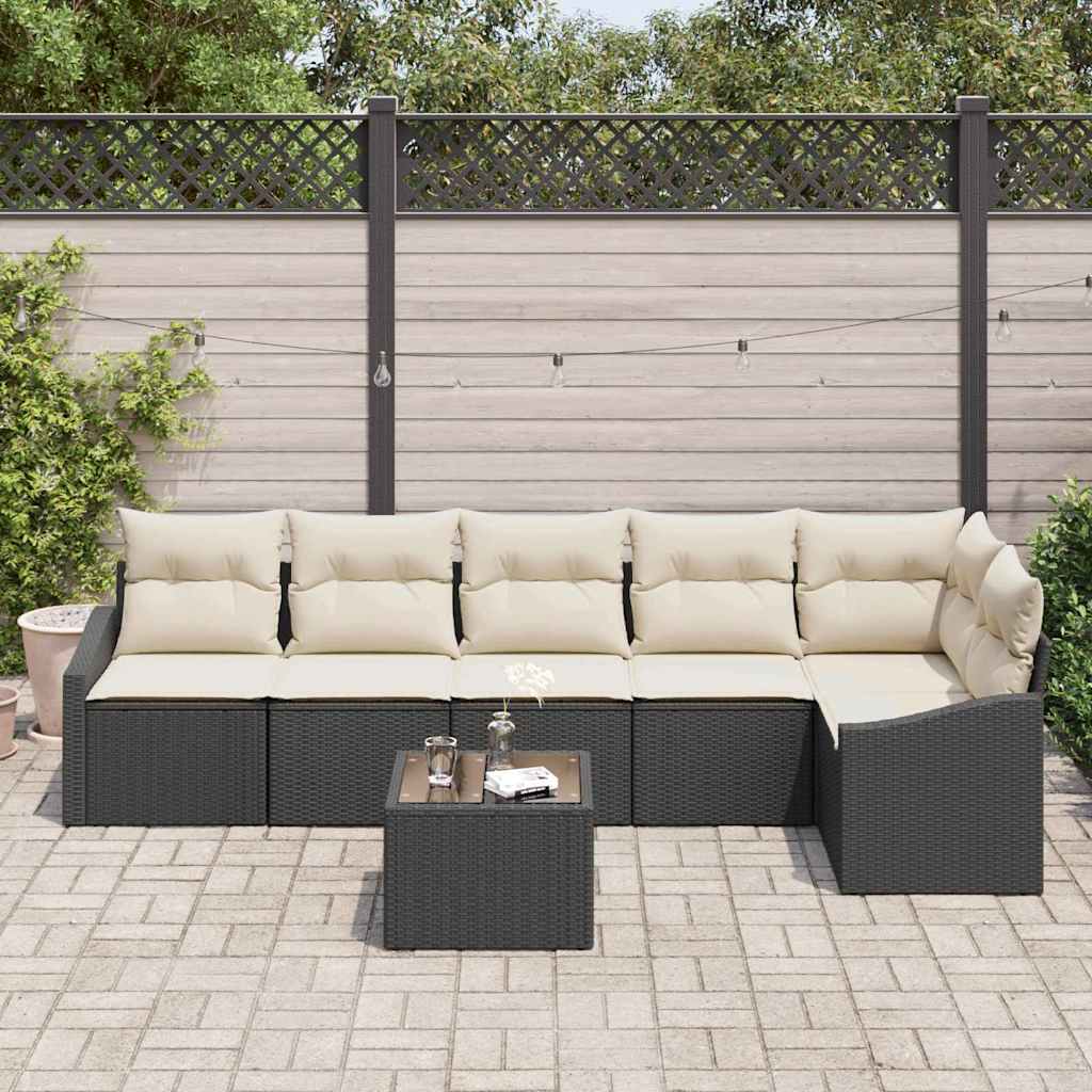 Bankstel met kussen 7 pcs Zwart poly rattan is nu te koop bij PeponiXL, paradijselijk wonen!