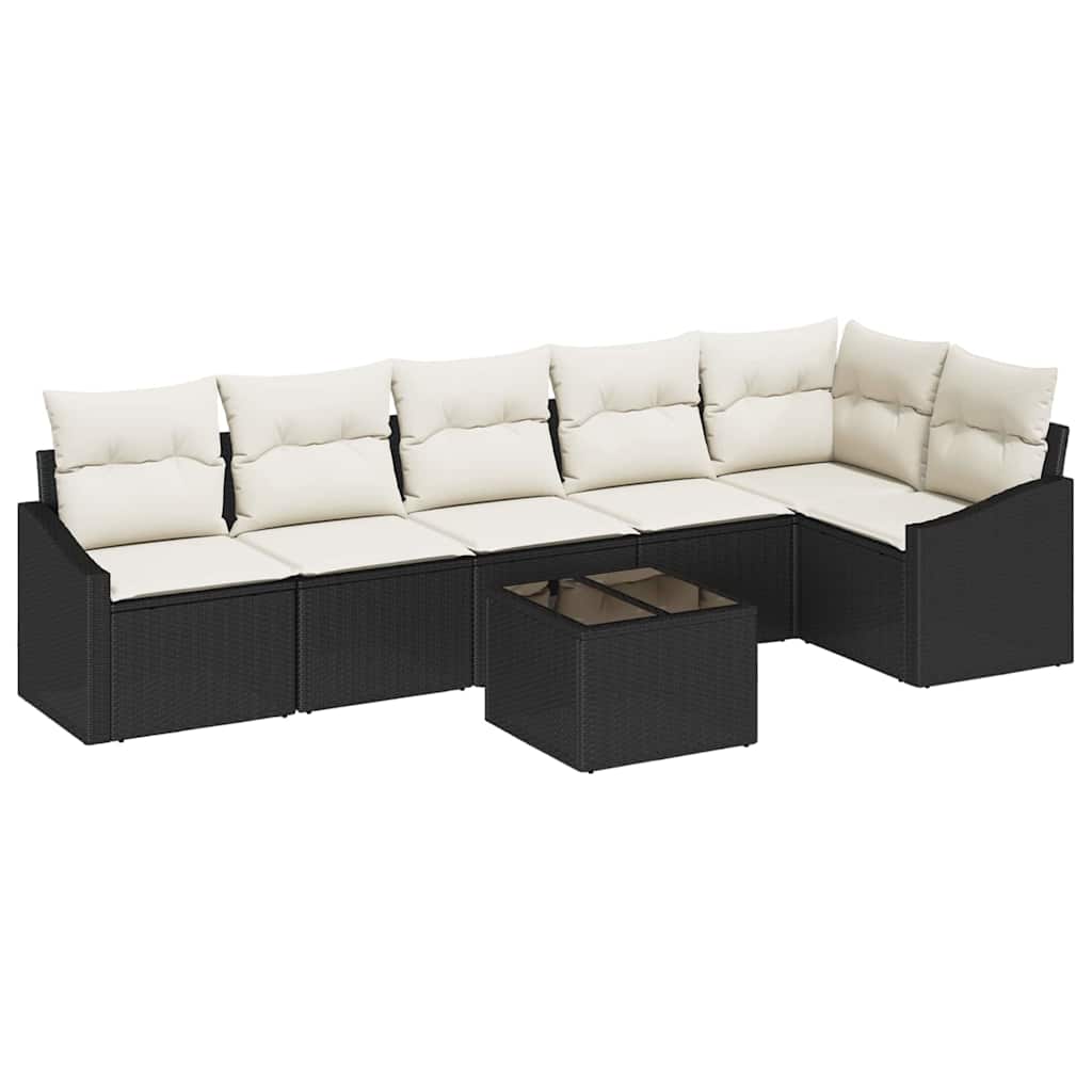 Bankstel met kussen 7 pcs Zwart poly rattan is nu te koop bij PeponiXL, paradijselijk wonen!