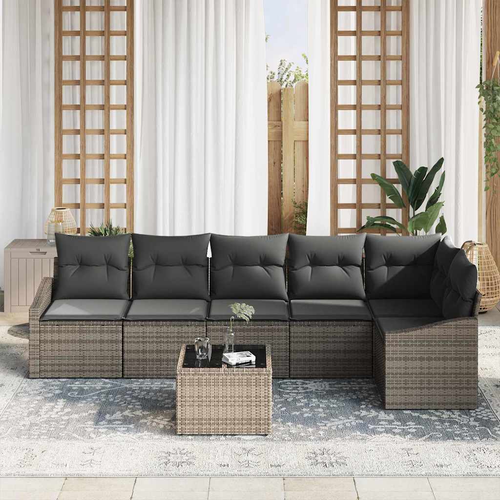 Bankstel met kussen 7 pcs Grijs poly rattan is nu te koop bij PeponiXL, paradijselijk wonen!