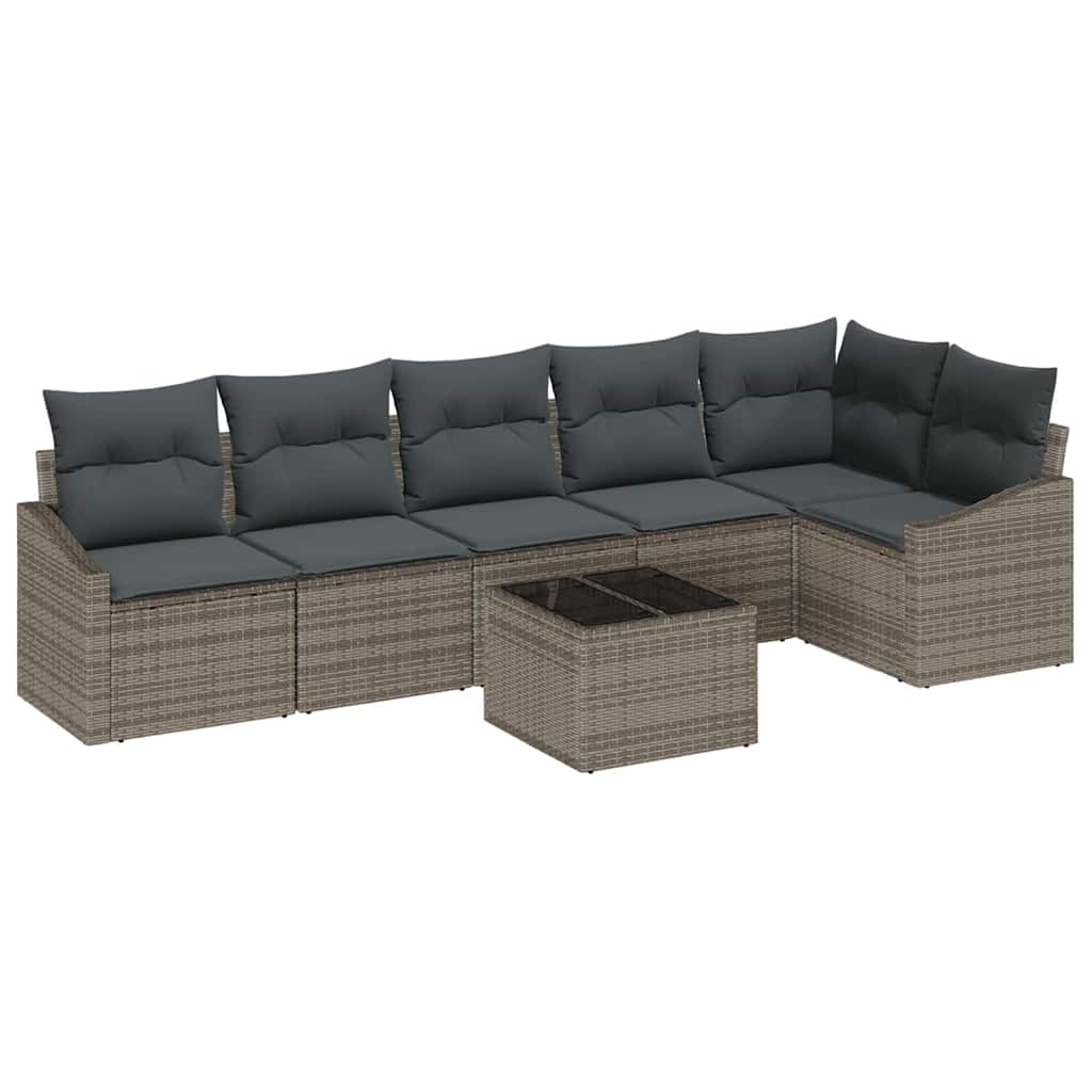 Bankstel met kussen 7 pcs Grijs poly rattan is nu te koop bij PeponiXL, paradijselijk wonen!