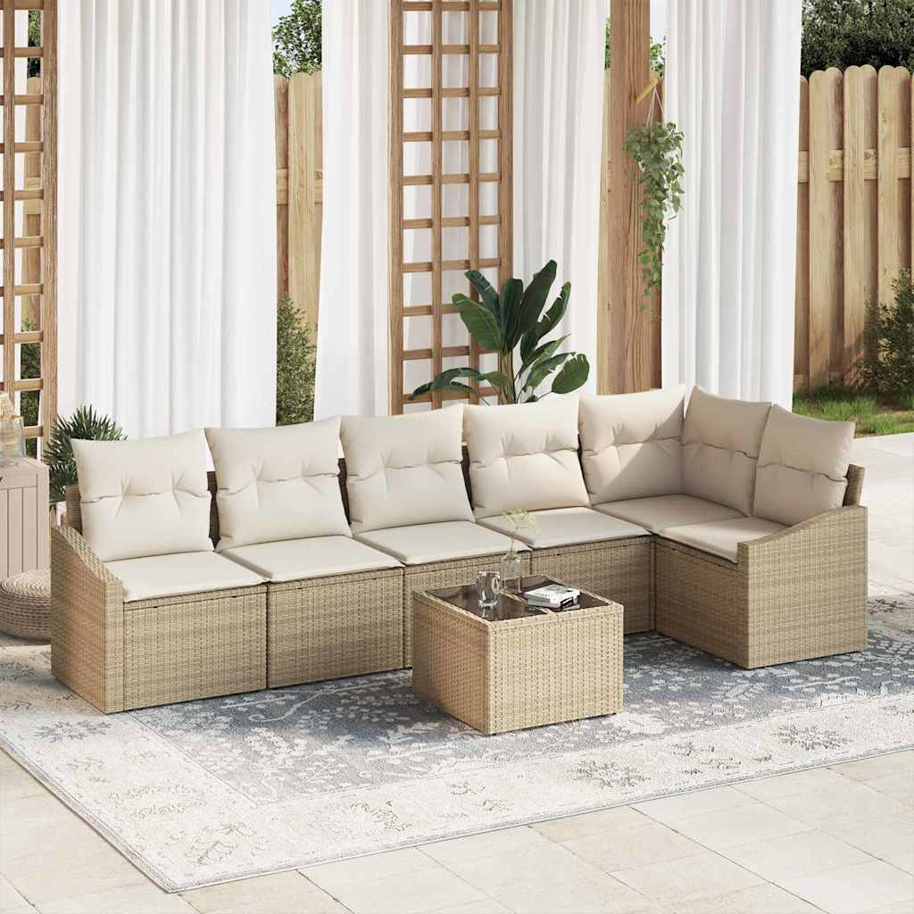 Bankstel met kussen 7 pcs Beige poly rattan is nu te koop bij PeponiXL, paradijselijk wonen!