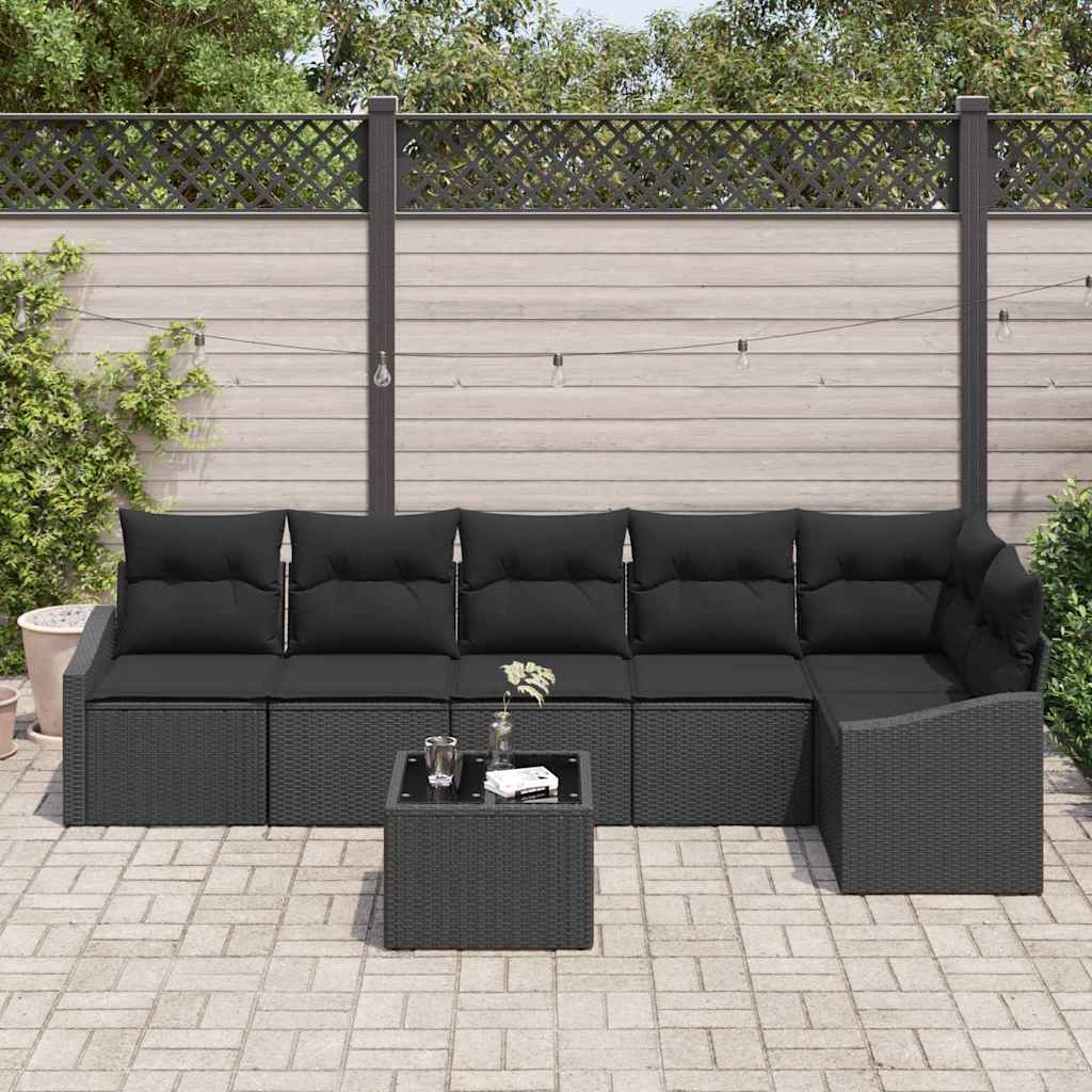 Bankstel met kussen 7 pcs Zwart poly rattan is nu te koop bij PeponiXL, paradijselijk wonen!