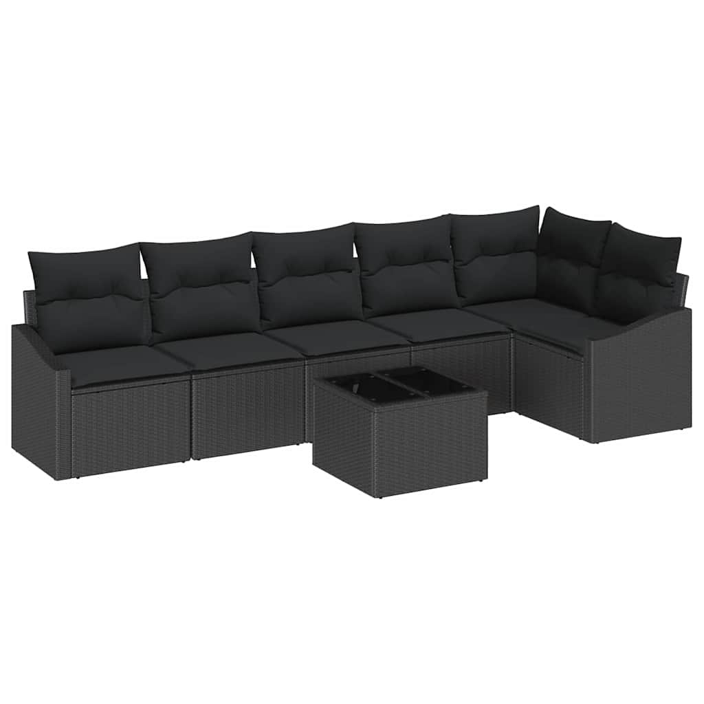 Bankstel met kussen 7 pcs Zwart poly rattan is nu te koop bij PeponiXL, paradijselijk wonen!
