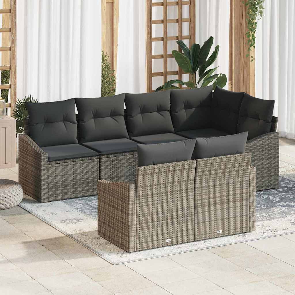 Bankstel met kussen 7 pcs Grijs poly rattan is nu te koop bij PeponiXL, paradijselijk wonen!