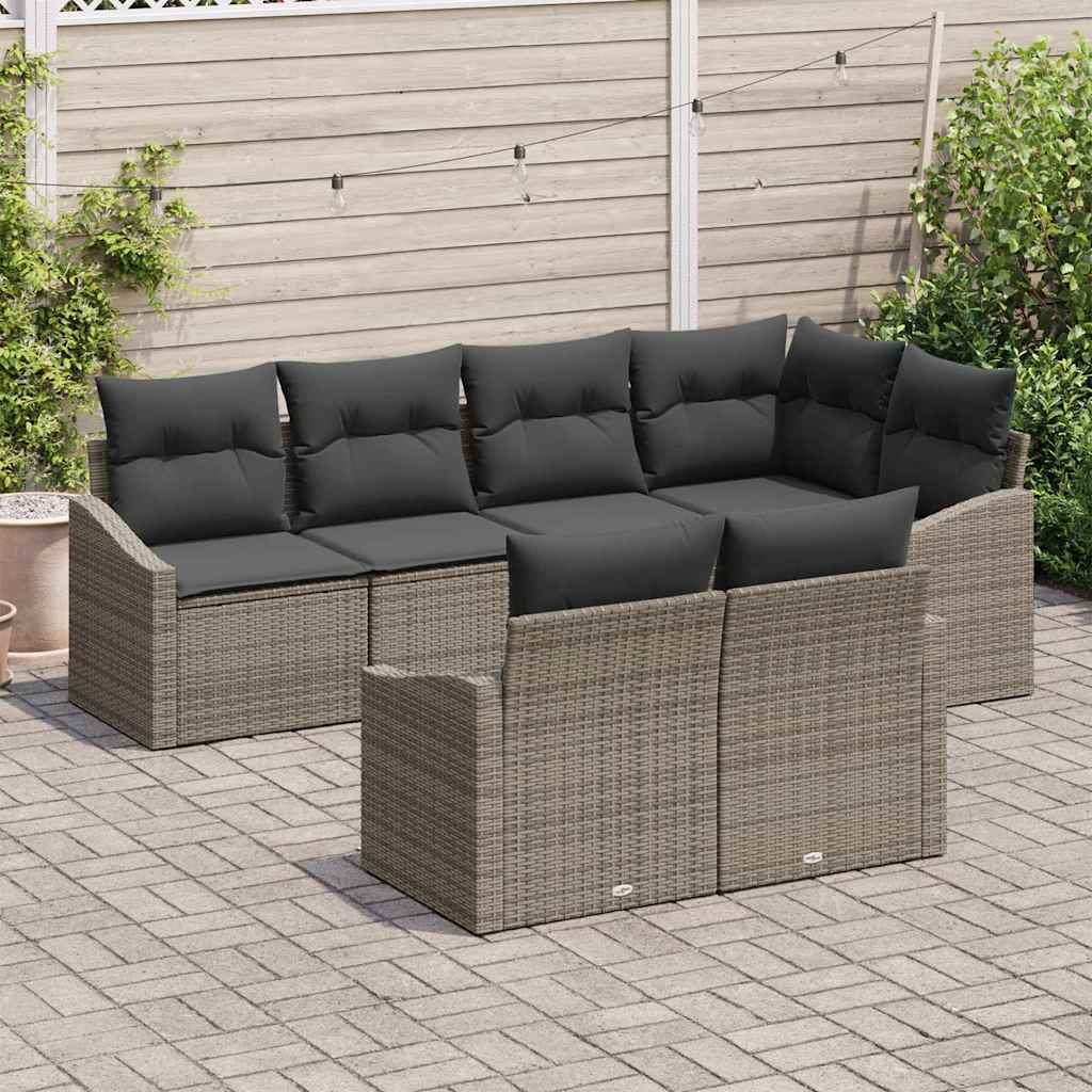 Bankstel met kussen 7 pcs Grijs poly rattan is nu te koop bij PeponiXL, paradijselijk wonen!
