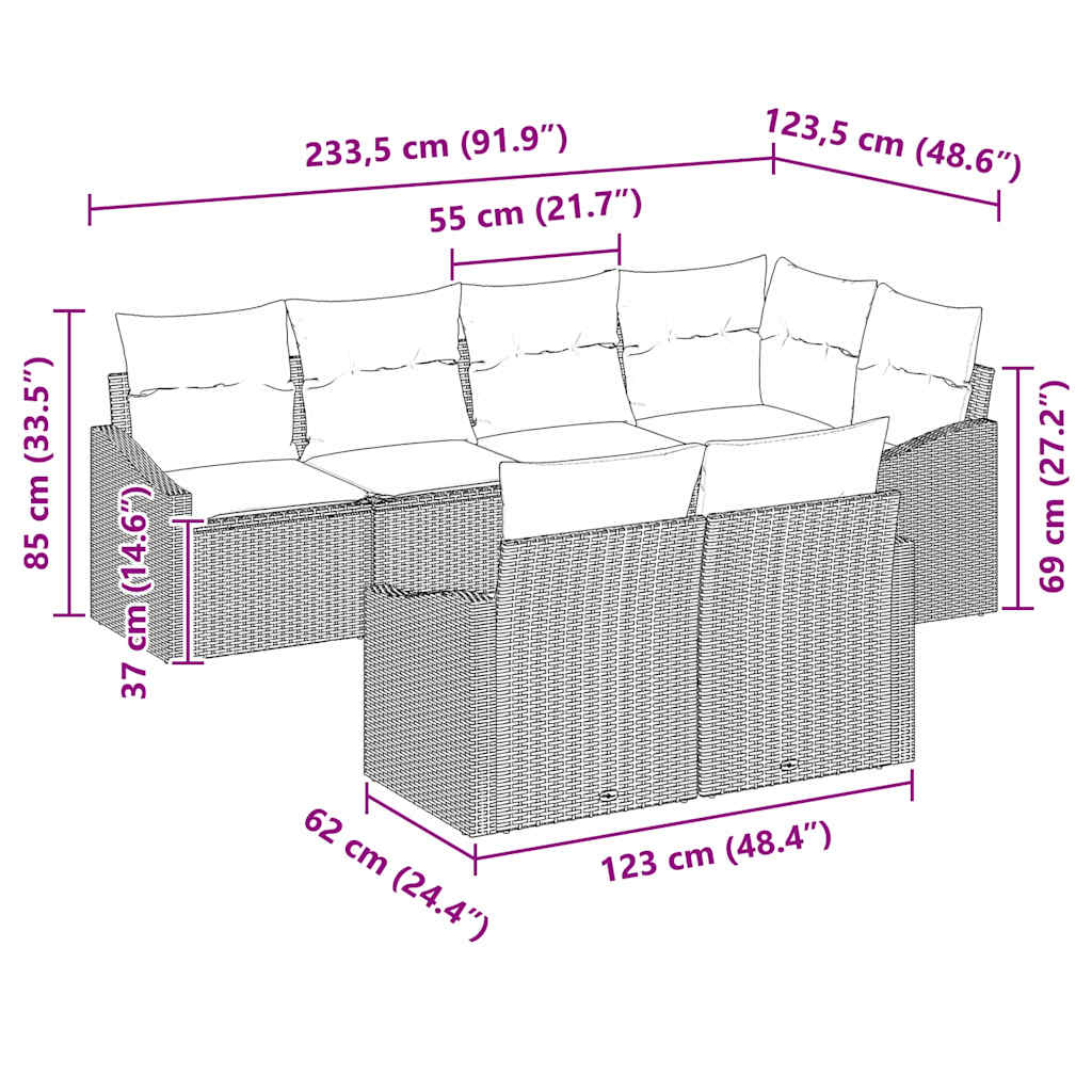 Bankstel met kussen 7 pcs Grijs poly rattan is nu te koop bij PeponiXL, paradijselijk wonen!