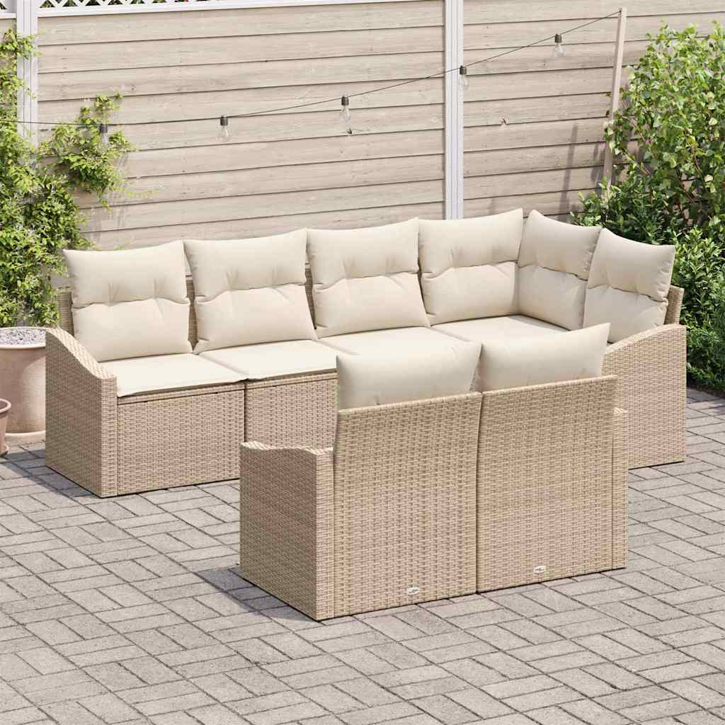 Bankstel met kussen 7 pcs Beige poly rattan