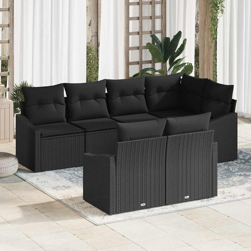 Bankstel met kussen 7 pcs Zwart poly rattan is nu te koop bij PeponiXL, paradijselijk wonen!
