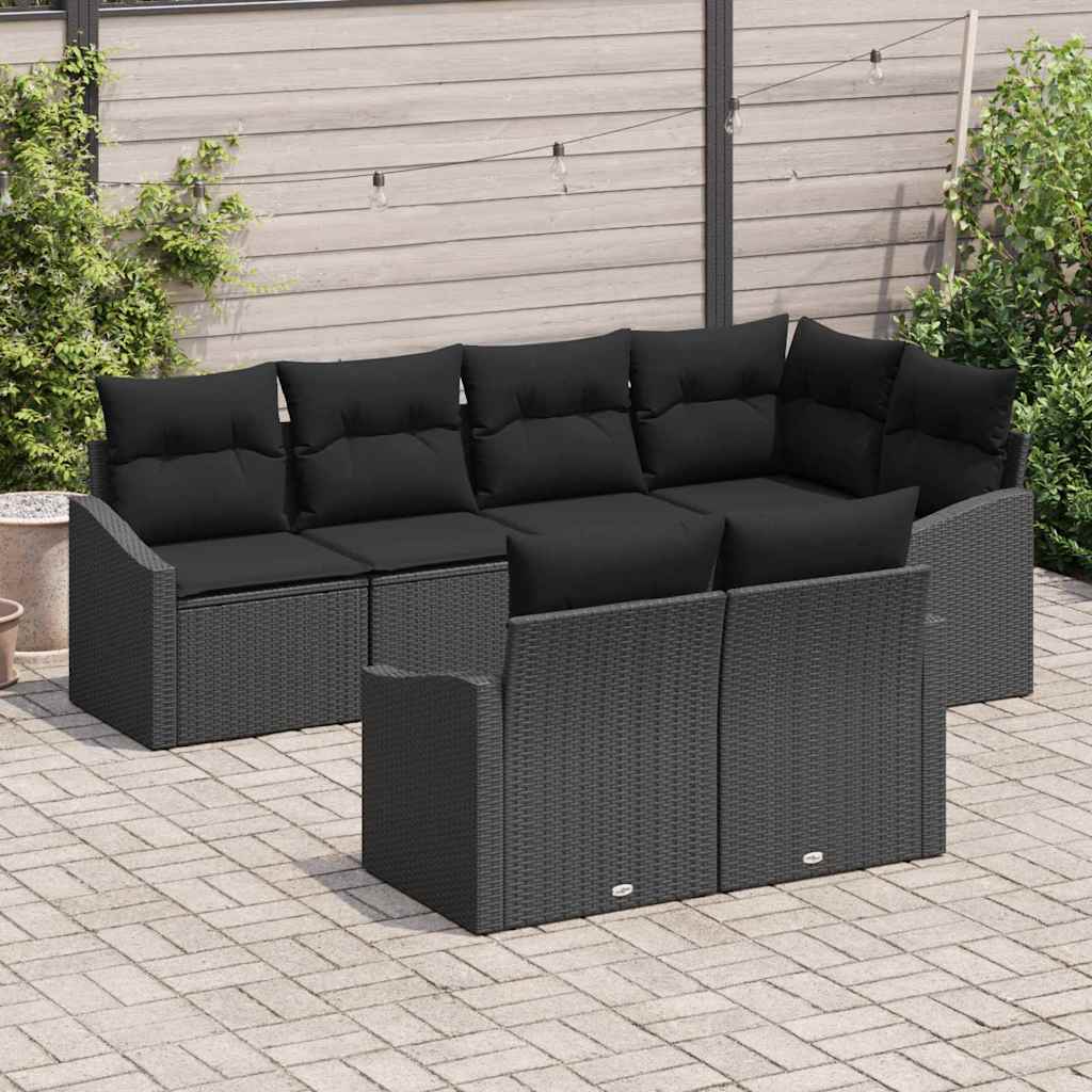 Bankstel met kussen 7 pcs Zwart poly rattan is nu te koop bij PeponiXL, paradijselijk wonen!