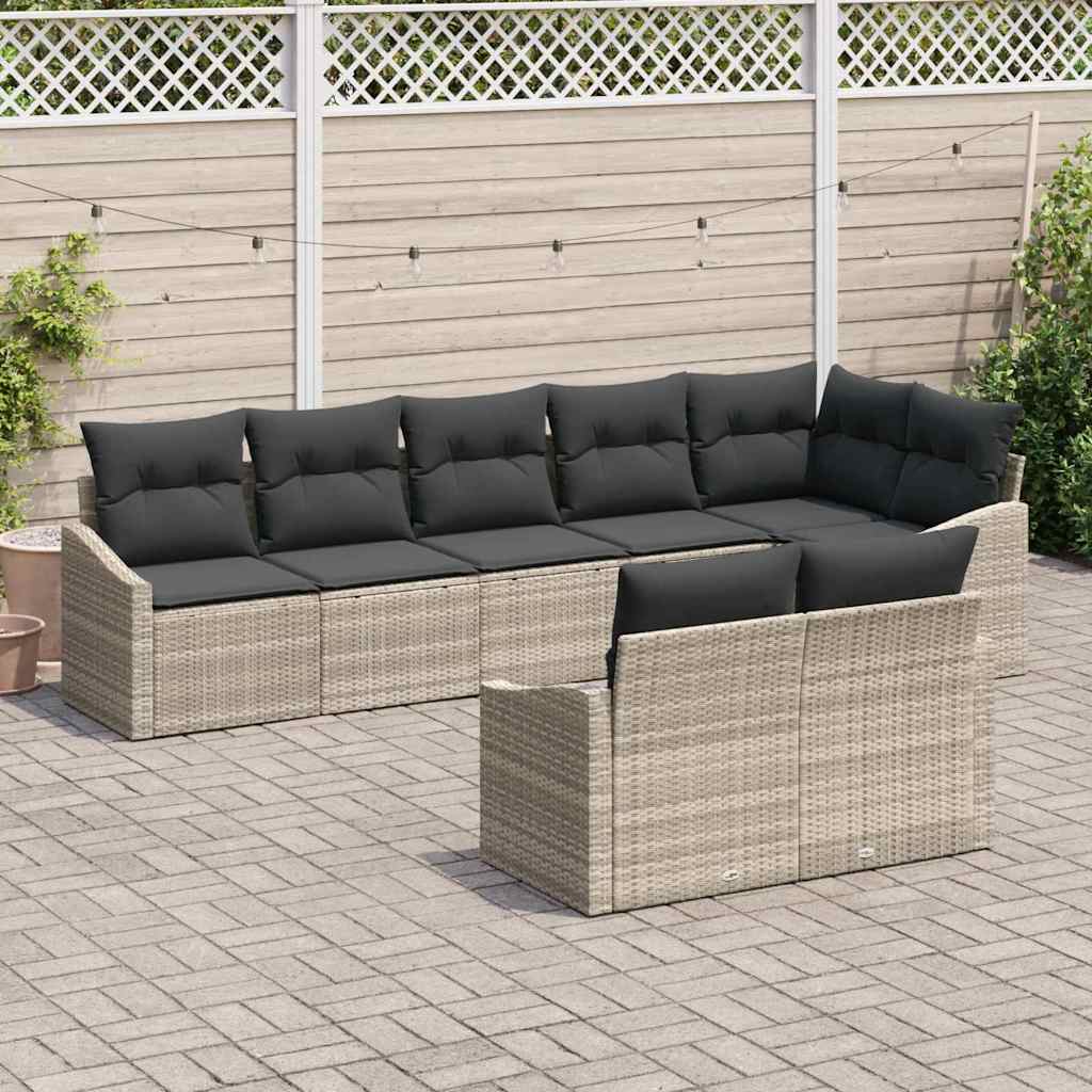 Bankstel met kussen 8 pcs Lichtgrijs poly rattan is nu te koop bij PeponiXL, paradijselijk wonen!