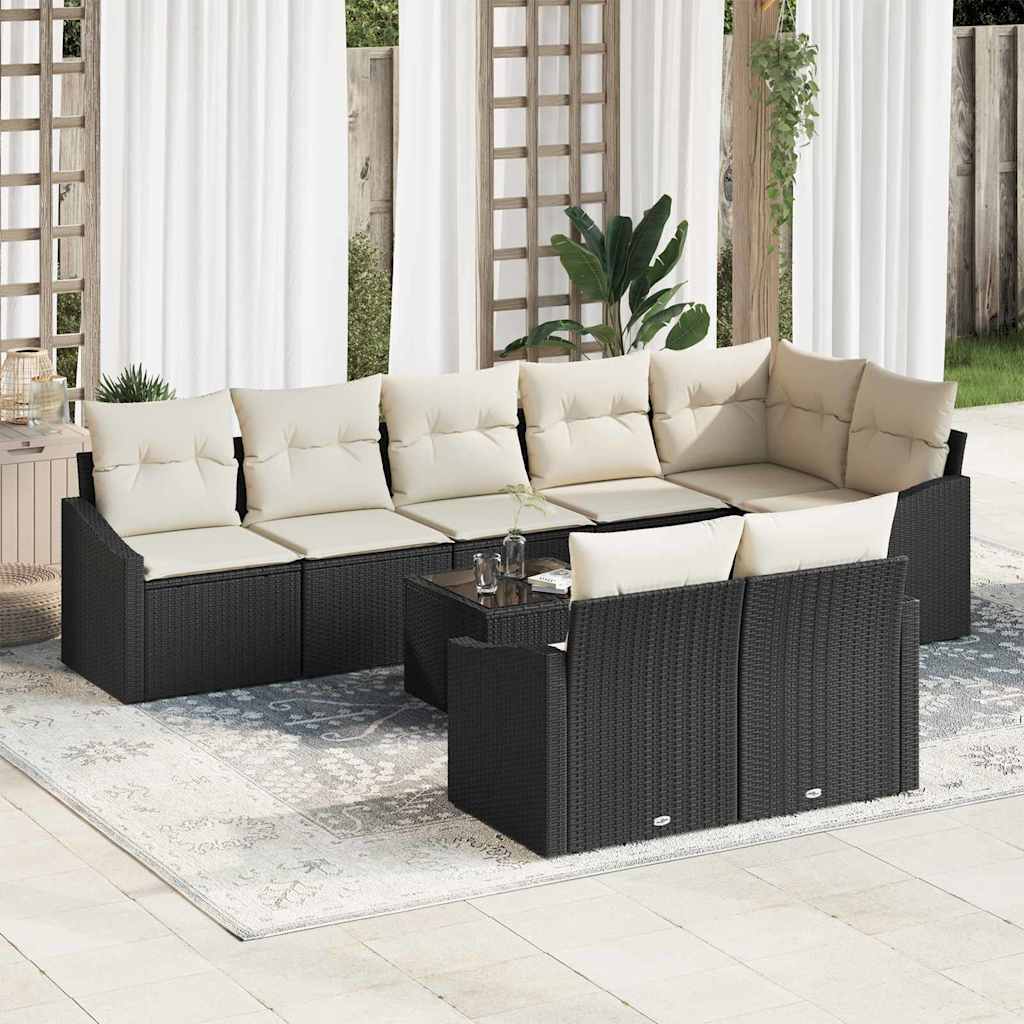Bankstel met kussen 9 pcs Zwart poly rattan is nu te koop bij PeponiXL, paradijselijk wonen!