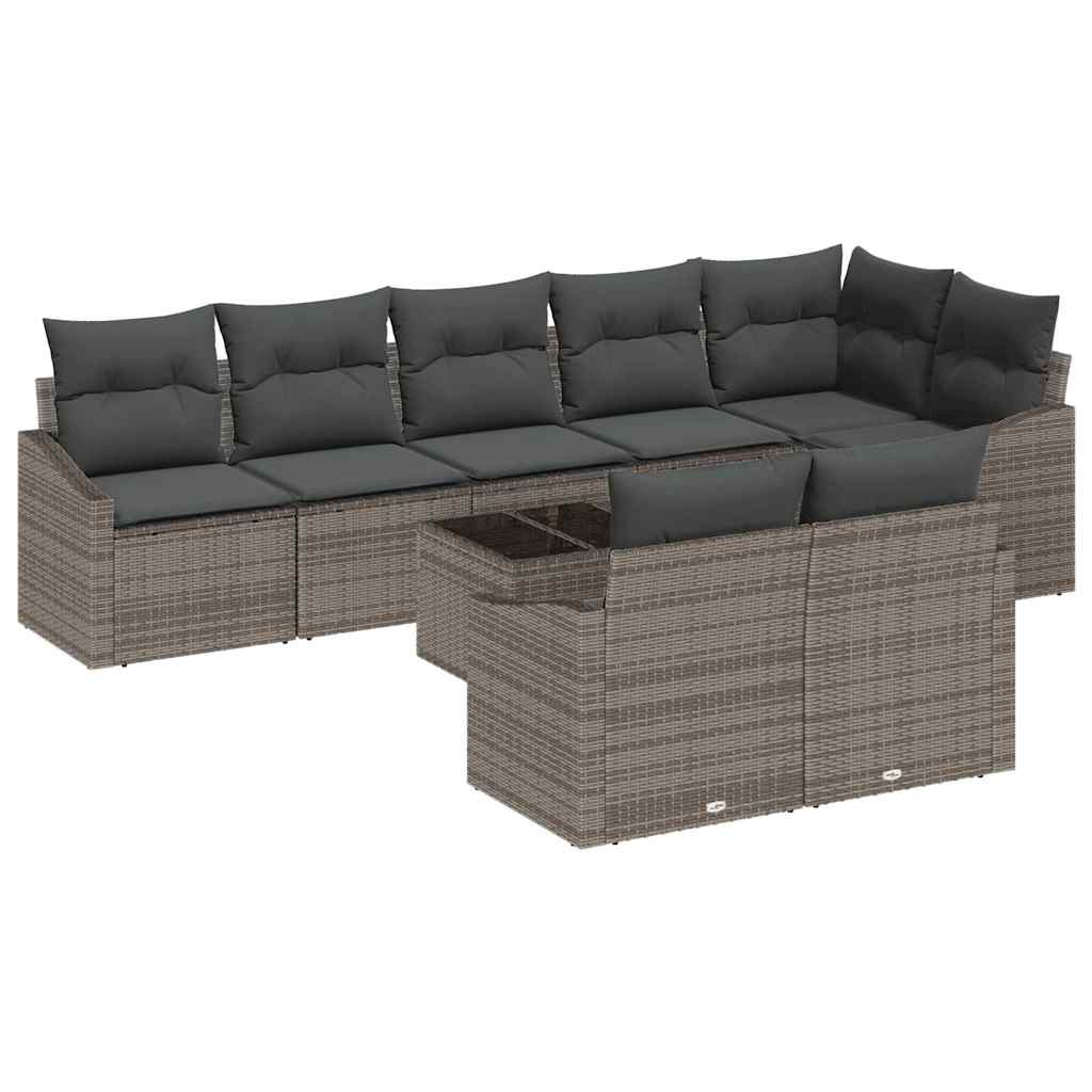 Bankstel met kussen 9 pcs Grijs poly rattan is nu te koop bij PeponiXL, paradijselijk wonen!