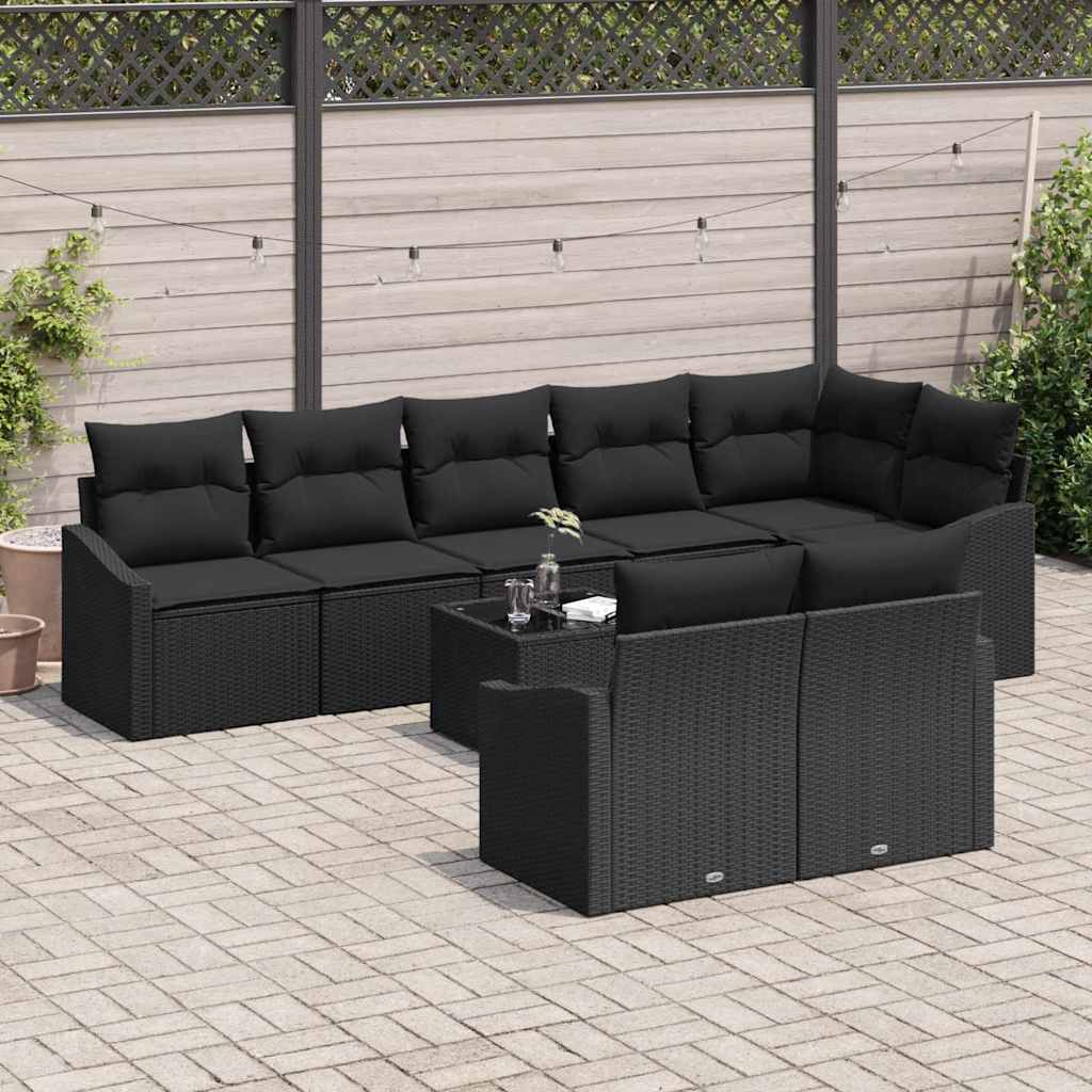 Bankstel met kussen 9 pcs Zwart poly rattan is nu te koop bij PeponiXL, paradijselijk wonen!