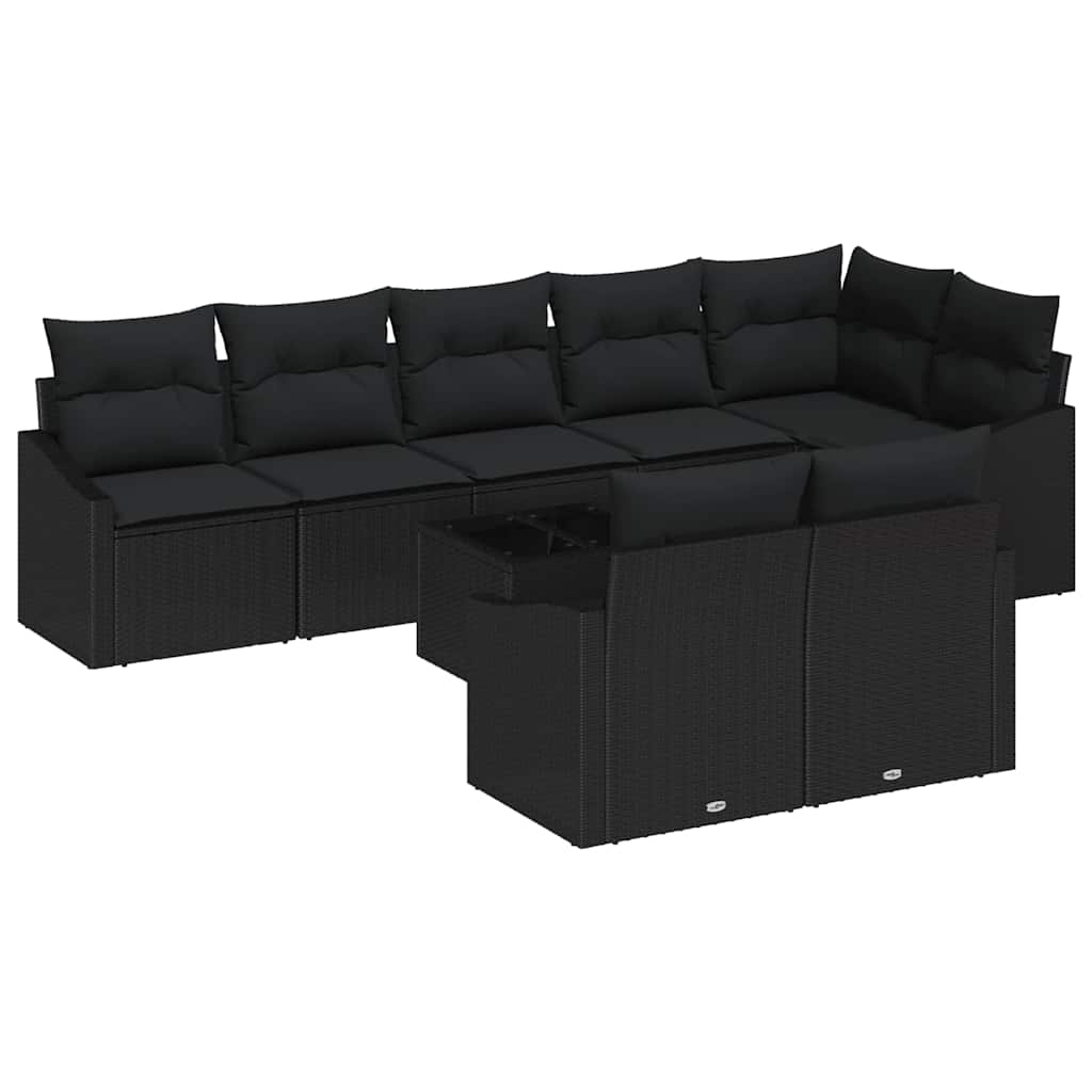 Bankstel met kussen 9 pcs Zwart poly rattan is nu te koop bij PeponiXL, paradijselijk wonen!