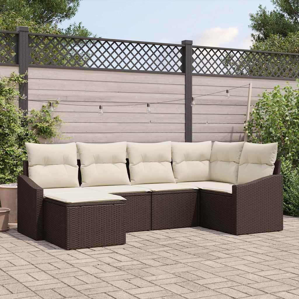 Bankstel met kussen 6 pcs Bruin poly rattan is nu te koop bij PeponiXL, paradijselijk wonen!
