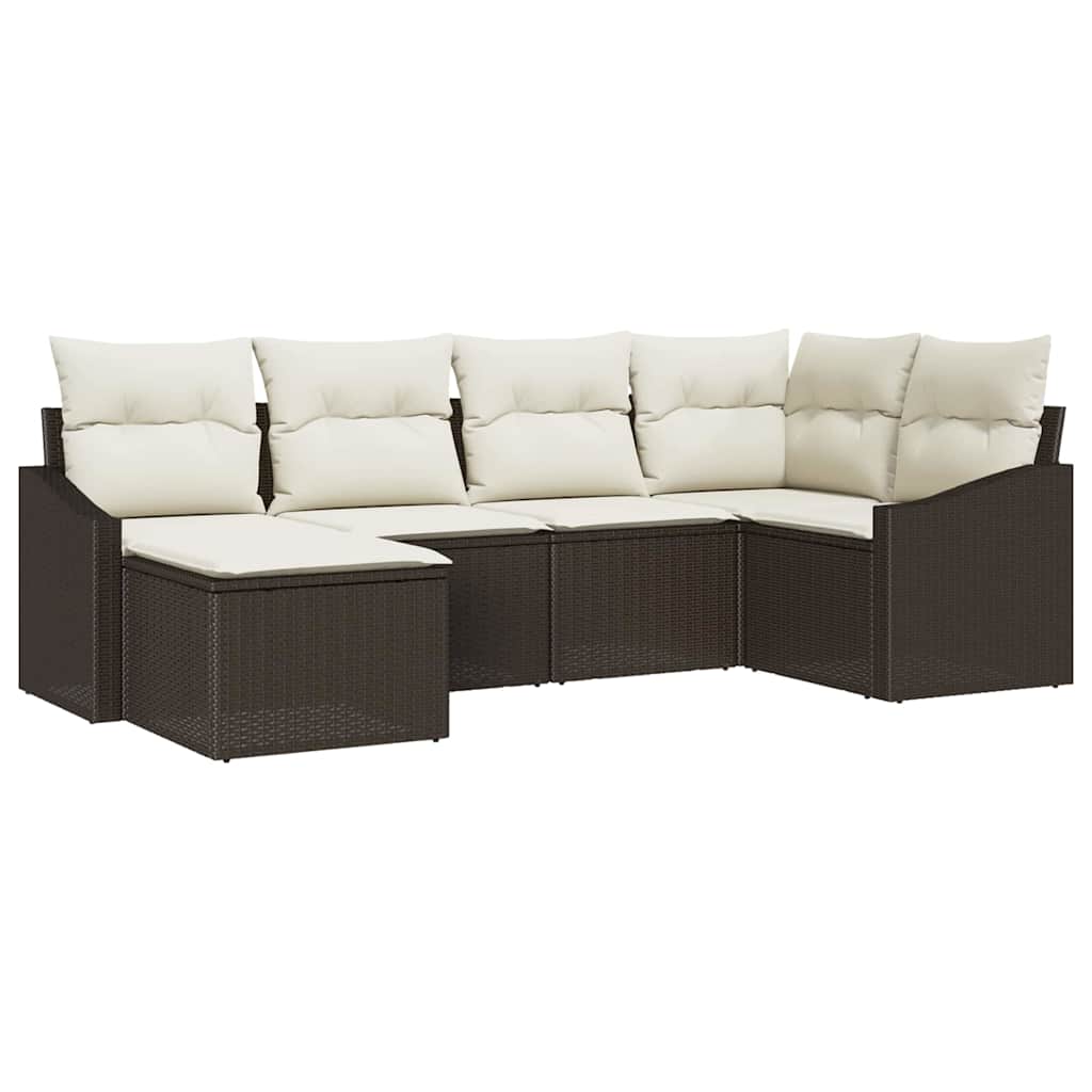 Bankstel met kussen 6 pcs Bruin poly rattan is nu te koop bij PeponiXL, paradijselijk wonen!