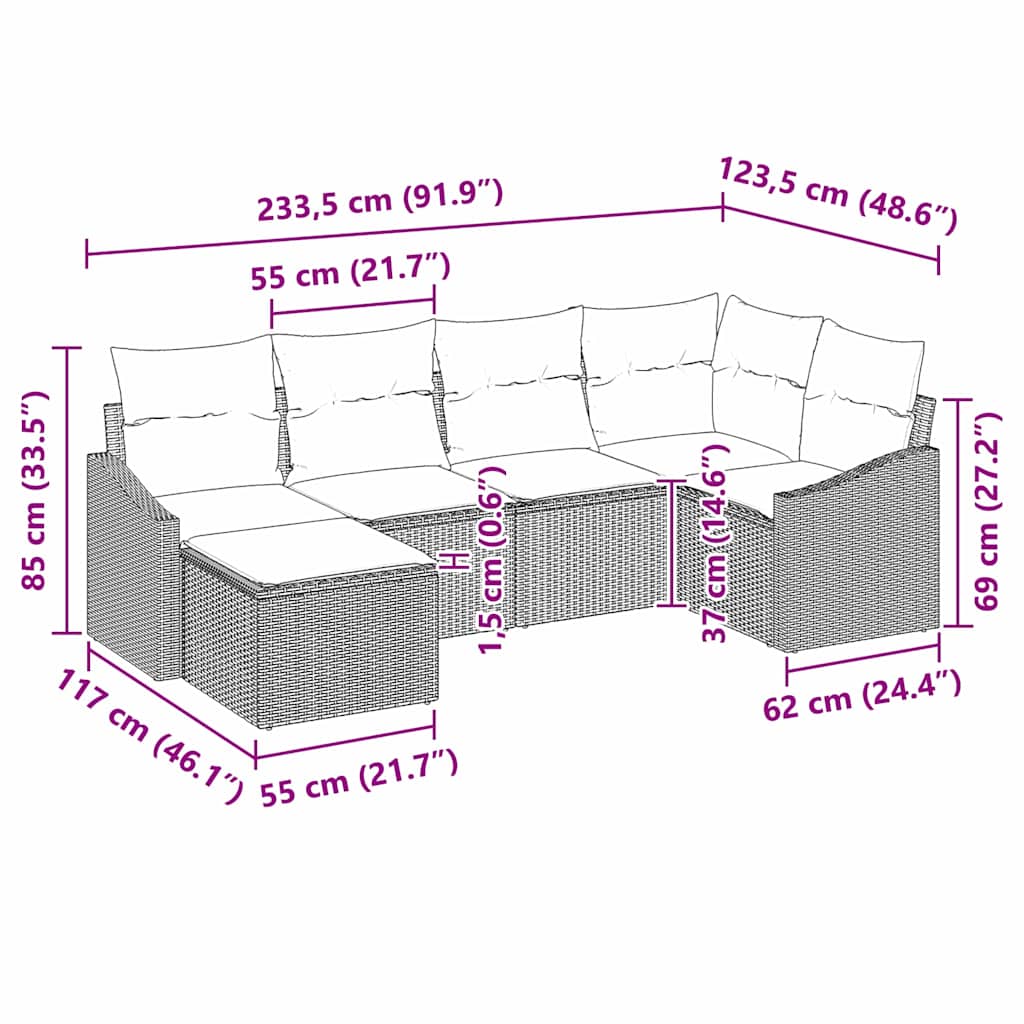 Bankstel met kussen 6 pcs Bruin poly rattan is nu te koop bij PeponiXL, paradijselijk wonen!