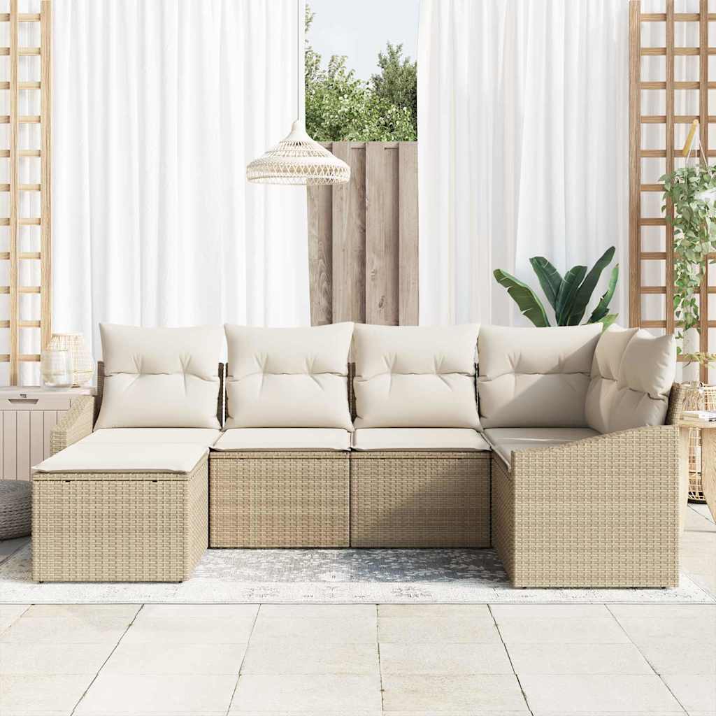 Bankstel met kussen 6 pcs Beige poly rattan
